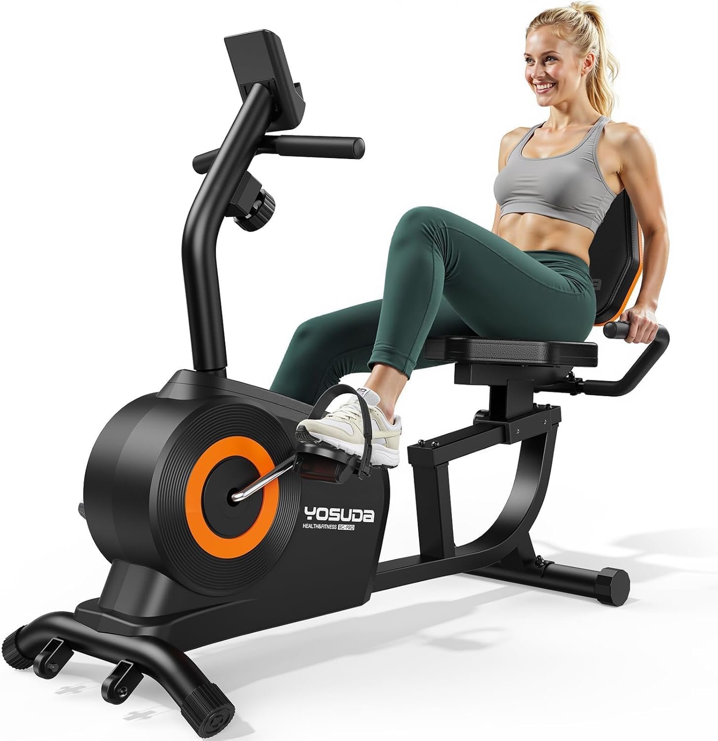 61K4wwWiOML._AC_SL1500 YOSUDA Liegeergometer, 16 Widerstufen, Magnetbremse, Leise Liegerad Heimtrainer, verstellbarer Sitz, einfache Montage, LCD-Display und Pulssensoren, 160kg, Heimtrainer Fahrrad für Zuhause