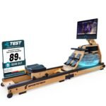 Sportstech Rudergerät Wasser für Zuhause, Deutsche Qualitätsmarke, zert. FSC® Eichenholz, authentisches Rudererlebnis, klappbar, LED-Wassertank, 10" oder 21,5" Display mit App, 360° drehbar, AquaElite