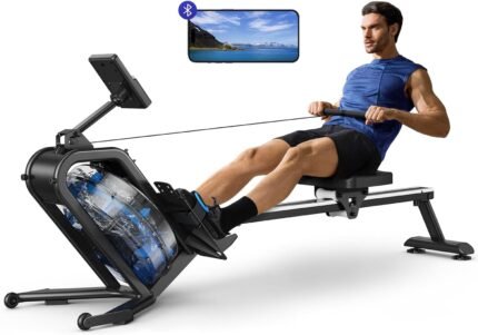 MERACH Wasserrudergerät für Zuhause, Rudergerät mit 15L Wasserwiderstand, Bluetooth & APP-Konnektivität, iPad-Halterung, Ergonomischer Sitz, Platzsparende Vertikale Aufbewahrung