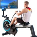 Skandika Rudergerät für Zuhause Nordlys | ECHTES RUDERGEFÜHL durch kugelgelagerte Schwenkarme, Klappbar, Magnetwiderstand, 16 Stufen, 21 Trainingsprogramme, Bluetooth, Kinomap-App, Rudermaschine