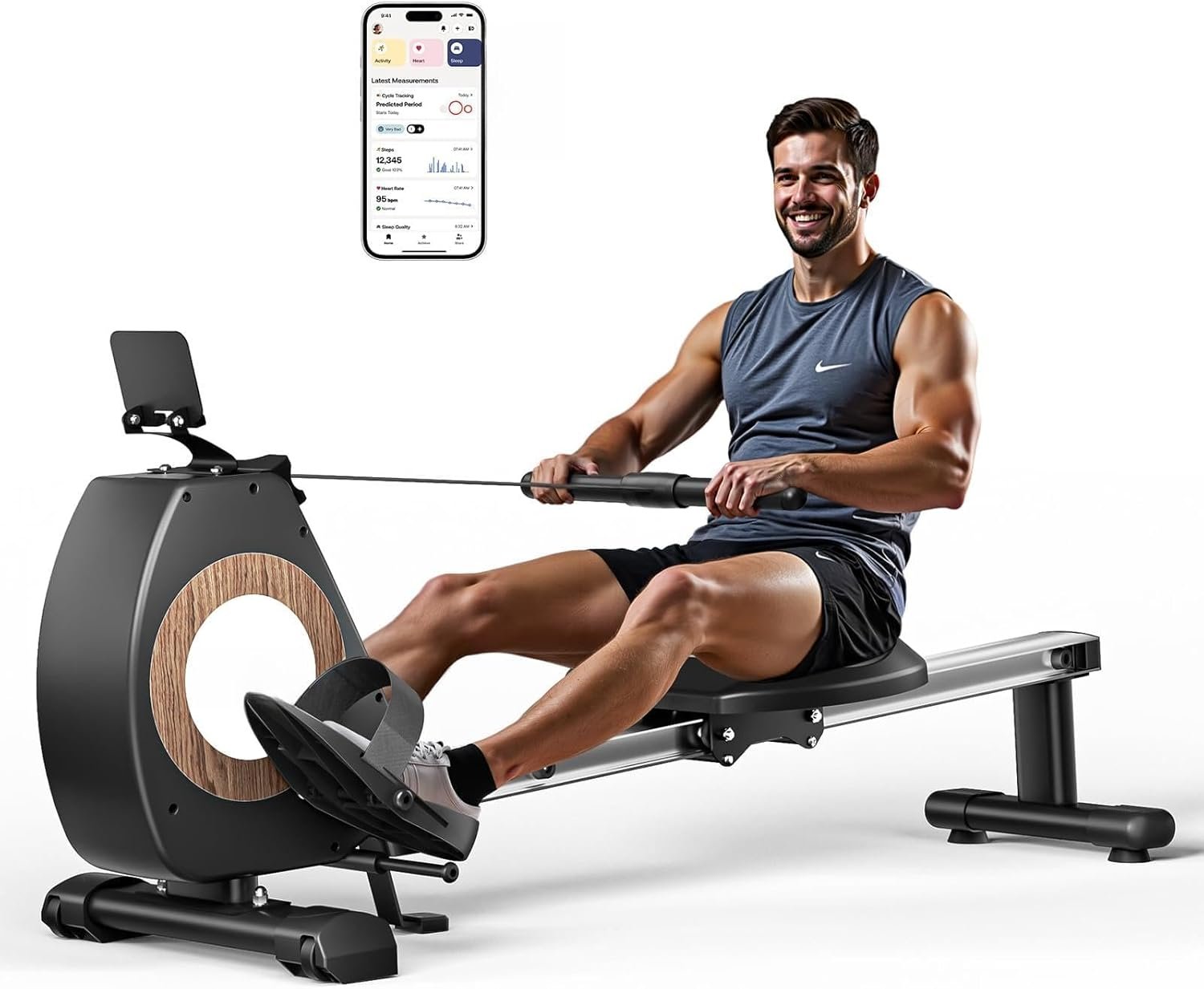 61iZFw_lS9L._AC_SL1500 ONETWOFIT Rudergerät Für Zuhause Klappbar Pro, Stepper Für Zuhause, 16 Stufen des Stillen Widerstands Fitnessgeräte, Crosstrainer 160 Kg Kapazität, App-Kompatibel