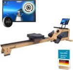 Skandika Rudergerät für Zuhause Torin P6-G | Rudergeräte Krafttraining, mit Eigenantrieb, Rahmen aus Echtholz, Magnetbremse 32 Stufen, Bluetooth & Kinomap App kompatibel, Aufstellfunktion, bis 150 kg