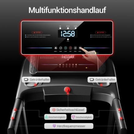 UMAY Laufband mit Steigung 14km/h, Laufband Für Zuhause Klappbar mit 3,0 PS Motor und 3 Steigungsstufen, Foldable Treadmill for Home mit 12 Trainingsprogrammen, Max Belastung 136KG