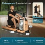 Skandika Rudergerät Wasser aus Holz Lykke | Wasser Rudergerät für Zuhause, 45% mehr Widerstand mit 90° Tank, aus massiver europäischer Buche, Kinomap App kompatibel, Wasserrudergerät platzsparend