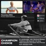 Sportstech Rudergerät Wasser für Zuhause, Deutsche Qualitätsmarke, zert. FSC® Eichenholz, authentisches Rudererlebnis, klappbar, LED-Wassertank, 10" oder 21,5" Display mit App, 360° drehbar, AquaElite