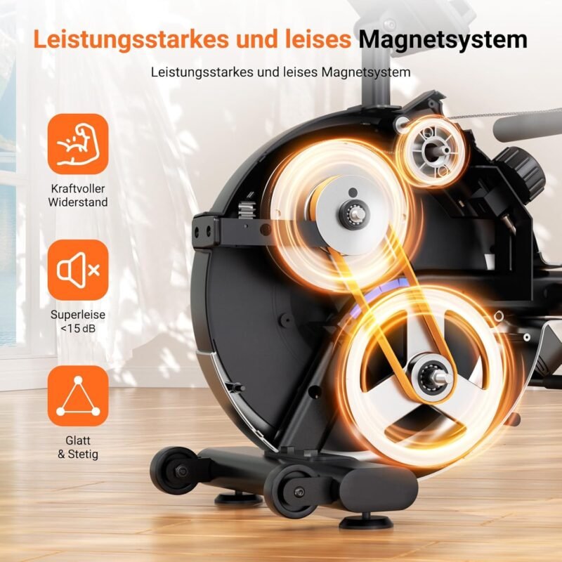 Dripex Rudergerät für Zuhause, Rudergeräte bis 160 kg Belastbar, Magnetisches Rudergerät mit 16 Widerstandsstufen, Verbesserte Doppelschienen, Bluetooth App Verbindung, LCD-Monitor, Leise Platzsparend