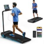 Laufband für Zuhause mit Neigung bis 14 km/h, Laufband Klappbar mit Schreibtisch-Workstation, LED-Anzeige, Fernbedienung und App-Steuerung, kompakte Walking Pad für Zuhause und Büro
