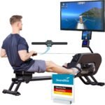 Skandika Rudergerät Nemo III Hybrid | Wasser- und Magnetwiderstand, 32 elektrische Widerstandsstufen, 15 Programme, bis 200 cm, App-kompatibel, aufstellbar | Wasserrudergerät, Fitnessgerät für Zuhause