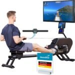 Skandika Rudergerät Nemo III Hybrid | Wasser- und Magnetwiderstand, 32 elektrische Widerstandsstufen, 15 Programme, bis 200 cm, App-kompatibel, aufstellbar | Wasserrudergerät, Fitnessgerät für Zuhause
