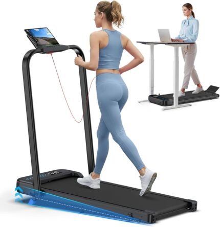 Laufband für Zuhause, 2 in 1 Walking Pad Klappbar mit Steigung, 3.0PS Klappbar Laufband für Zuhause & Büro mit LED-Anzeige, Schreibtisch Treadmill Leise, APP, Bis 145 kg, Keine Installation