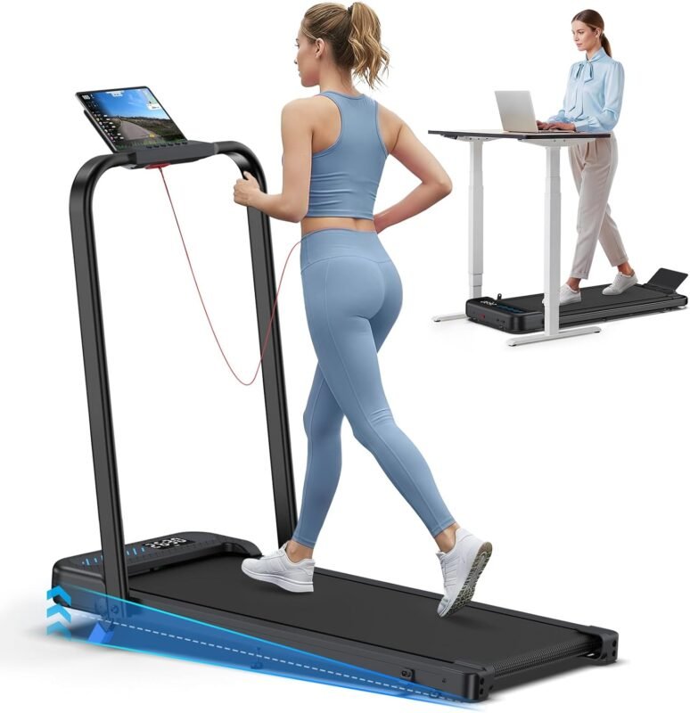 Laufband für Zuhause, 2 in 1 Walking Pad Klappbar mit Steigung, 3.0PS Klappbar Laufband für Zuhause & Büro mit LED-Anzeige, Schreibtisch Treadmill Leise, APP, Bis 145 kg, Keine Installation