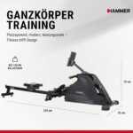 Hammer Rudergerät Cobra XTR Plus II für zu Hause – Rudermaschine mit innovativem Trainingscomputer, Smartphone-/Tablethalterung, bis 130 kg Nutzergewicht, 232 x 55 x 75 cm, Schwarz, 4532