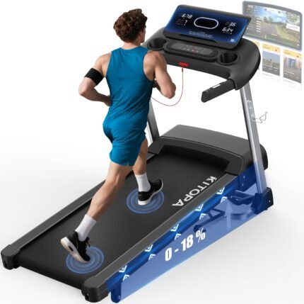 Kitopa Laufband für Zuhause, Treadmill bis 7PS und 20KM/H(12 MP/H), Profi Große Lauffläche Laufband mit 18 Steigung, Laufbander Klappbar mit interaktivem LCD-Display & Bluetooth, Laufbander bis 180KG
