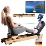 Skandika Rudergerät Rovek | Rudermaschine Holz, Rudergerät für Zuhause klappbar, Magnetwiderstand mit 32 Stufen, Kinomap App kompatibel, aufstellbar, bis 195 cm