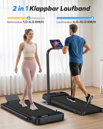Laufband für Zuhause, 2 in 1 Walking Pad Klappbar mit Steigung, 3.0PS Klappbar Laufband für Zuhause & Büro mit LED-Anzeige, Schreibtisch Treadmill Leise, APP, Bis 145 kg, Keine Installation