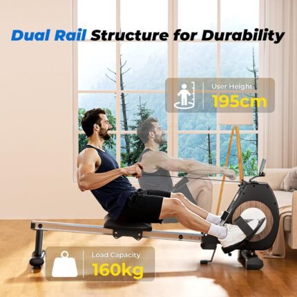 ONETWOFIT Rudergerät Für Zuhause Klappbar Pro, Stepper Für Zuhause, 16 Stufen des Stillen Widerstands Fitnessgeräte, Crosstrainer 160 Kg Kapazität, App-Kompatibel