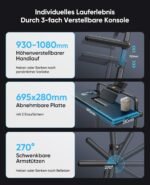 6-IN-1 Laufband für Zuhause Klappbar mit Abnehmbarem Tisch,3.0HP Laufbander mit Steigung bis 12%,12KM/H Walking Pad Klappbar mit 15cm Teleskop-Riser&RGB-Lichter,Laufband für Zuhause 150KG