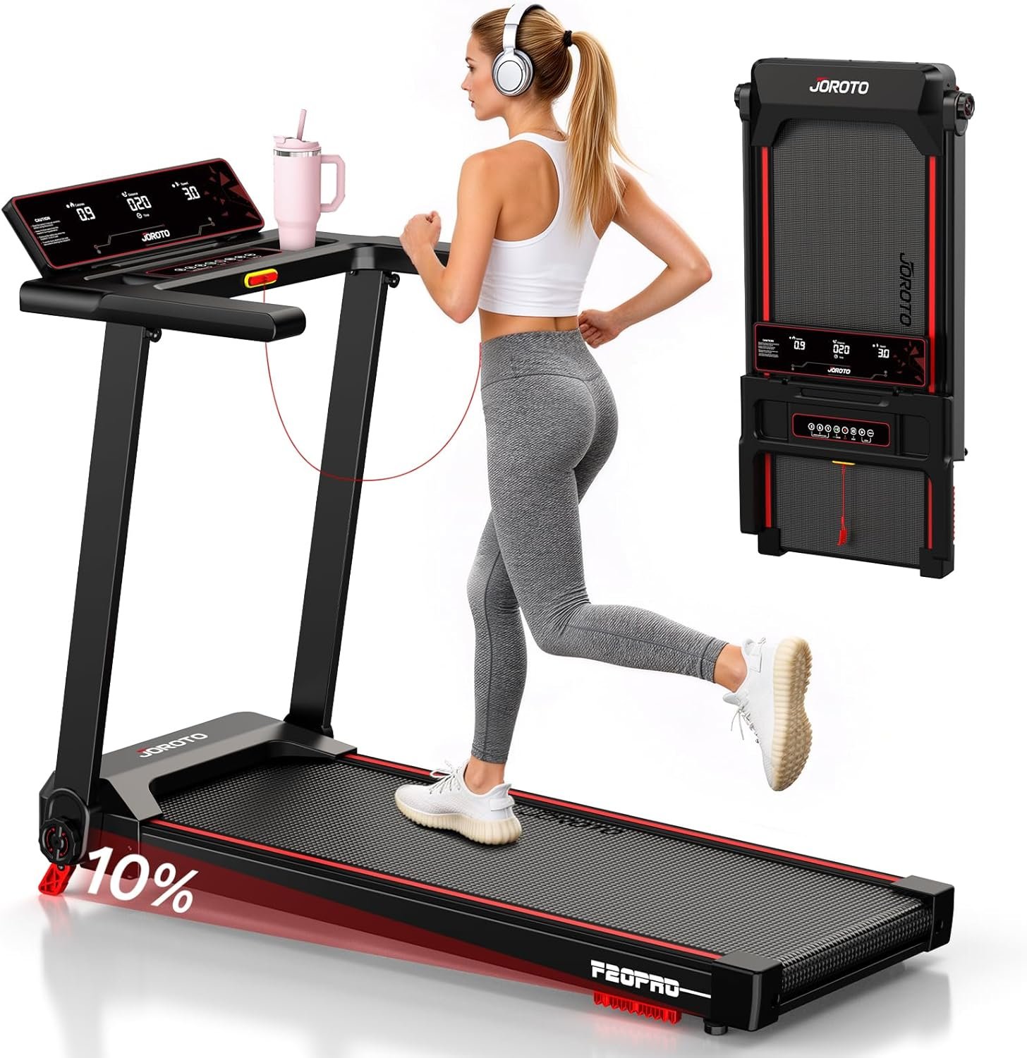 71HcQm1103L._AC_SL1500 JOROTO Laufband für Zuhause mit Steigung 10%, Laufband Klappbar bis 12 km/h, mit LED-Display, Bluetooth App-Kompatibel, 2.75 HP Walking Pad für Zuhause & Büro, bis130 kg