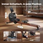 MERACH Rudergerät für Zuhause, Eigenerzeugung, Verbesserter Magnetischer Spitzenwiderstand von 60 kg, Automatische Widerstandsanpassung, Doppelte Holzschienen, LED-Anzeige, Professionelles (R21)