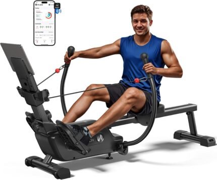 MERACH Rudergerät für Zuhause, Innovativ Doppelpaddel mit Mehreren Trainingsmodi, Ganzkörpertraining mit der MERACH APP, über 1000 Champion-Kurse, Simuliert Echtes Rudern