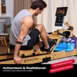 Sportstech WRX1000 Rudergerät für Zuhause, Wasser Rudergerät klappbar aus Massivholz mit LED-Wassertank, Rudermaschine mit App und Tablethalterung, Water Rower Premium Fitnessgeräte für zuhause