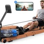 MERACH Wasser Rudergerät Holz Klappbar, Gummibaummaterial & Komfortabler Sitz, mit Exklusiver APP mit Interaktiven Kartenerfahrung, Immersives Rudererlebnis, Ideal für Heimfitness