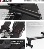 Hammer Rudergerät Cobra XTR Plus II für zu Hause – Rudermaschine mit innovativem Trainingscomputer, Smartphone-/Tablethalterung, bis 130 kg Nutzergewicht, 232 x 55 x 75 cm, Schwarz, 4532