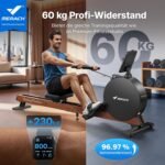 MERACH Rudergerät für Zuhause, Eigenerzeugung, Verbesserter Magnetischer Spitzenwiderstand von 60 kg, Automatische Widerstandsanpassung, Doppelte Holzschienen, LED-Anzeige, Professionelles (R21)
