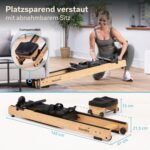 Skandika Rudergerät Rovek | Rudermaschine Holz, Rudergerät für Zuhause klappbar, Magnetwiderstand mit 32 Stufen, Kinomap App kompatibel, aufstellbar, bis 195 cm