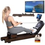 Skandika Rudergerät Rovek | Rudermaschine Holz, Rudergerät für Zuhause klappbar, Magnetwiderstand mit 32 Stufen, Kinomap App kompatibel, aufstellbar, bis 195 cm