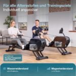Skandika Rudergerät Nemo III Hybrid | Wasser- und Magnetwiderstand, 32 elektrische Widerstandsstufen, 15 Programme, bis 200 cm, App-kompatibel, aufstellbar | Wasserrudergerät, Fitnessgerät für Zuhause