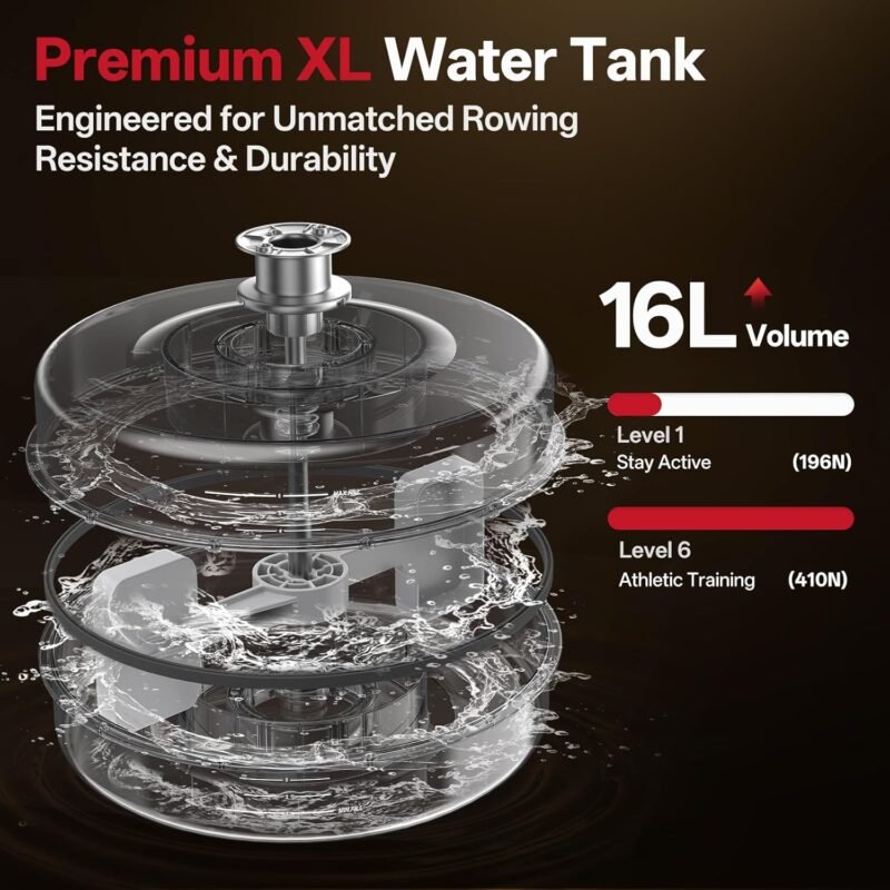 JOROTO Rudergerät für Zuhause, Holz Wasser Rudergerät Klappbar | Bluetooth-Verbindung zur Kinomap-App | Maximale Gewichtskapazität 150 kg | 16L Wassertank | 98% vorinstalliert