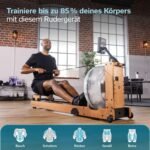 Skandika Rudergerät Wasser aus Holz Lykke | Wasser Rudergerät für Zuhause, 45% mehr Widerstand mit 90° Tank, aus massiver europäischer Buche, Kinomap App kompatibel, Wasserrudergerät platzsparend