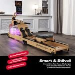 Sportstech WRX1000 Rudergerät für Zuhause, Wasser Rudergerät klappbar aus Massivholz mit LED-Wassertank, Rudermaschine mit App und Tablethalterung, Water Rower Premium Fitnessgeräte für zuhause