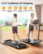 Laufband für Zuhause mit 12% Steigung, 12km/h Klappbar Laufband mit 1150MM Einziehbares Steigrohr, 6 in 1 Walking Pad, 95°/105° Drehbarer Steigrohr, 2.5HP Leiser Motor, Fernbedienung und App