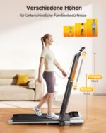 Laufband für Zuhause mit 12% Steigung, 12km/h Klappbar Laufband mit 1150MM Einziehbares Steigrohr, 6 in 1 Walking Pad, 95°/105° Drehbarer Steigrohr, 2.5HP Leiser Motor, Fernbedienung und App