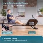 Skandika Rudergerät Nemo III Hybrid | Wasser- und Magnetwiderstand, 32 elektrische Widerstandsstufen, 15 Programme, bis 200 cm, App-kompatibel, aufstellbar | Wasserrudergerät, Fitnessgerät für Zuhause