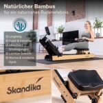 Skandika Rudergerät Rovek | Rudermaschine Holz, Rudergerät für Zuhause klappbar, Magnetwiderstand mit 32 Stufen, Kinomap App kompatibel, aufstellbar, bis 195 cm
