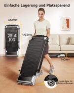 Laufband für Zuhause mit 12% Steigung, 12km/h Klappbar Laufband mit 1150MM Einziehbares Steigrohr, 6 in 1 Walking Pad, 95°/105° Drehbarer Steigrohr, 2.5HP Leiser Motor, Fernbedienung und App