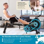 Skandika Rudergerät für Zuhause Nordlys | ECHTES RUDERGEFÜHL durch kugelgelagerte Schwenkarme, Klappbar, Magnetwiderstand, 16 Stufen, 21 Trainingsprogramme, Bluetooth, Kinomap-App, Rudermaschine