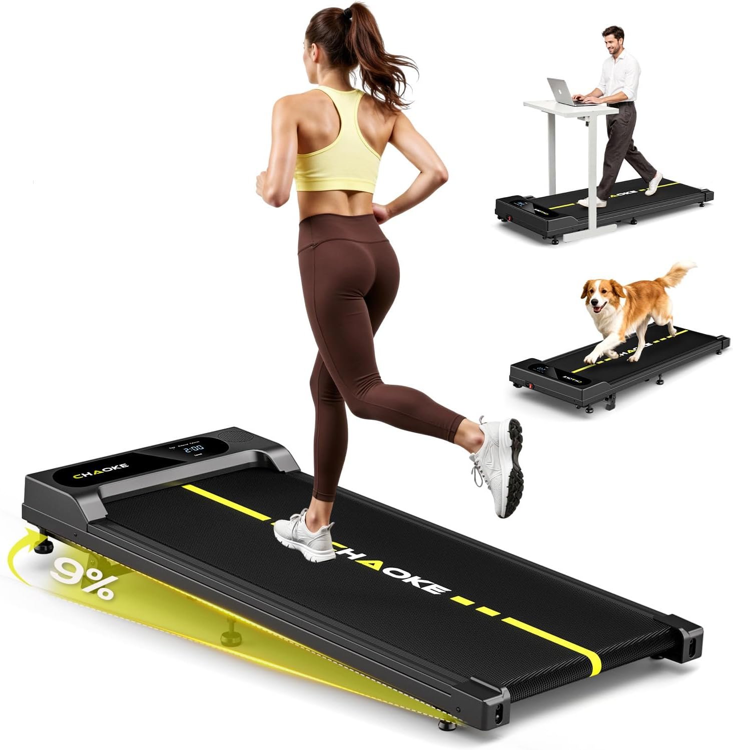 71moSxMCHWL._AC_SL1500 Walking Pad 1-10 km/h, 4 in 1 CHAOKE Laufband für Zuhause mit 9% Steigung, 2.75HP Walking Machine für Home Office mit Eingebaute Lautsprecher & App Steuerung, Bis 160 kg, Keine Installation