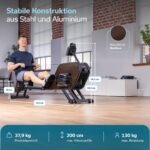 Skandika Rudergerät Nemo III Hybrid | Wasser- und Magnetwiderstand, 32 elektrische Widerstandsstufen, 15 Programme, bis 200 cm, App-kompatibel, aufstellbar | Wasserrudergerät, Fitnessgerät für Zuhause