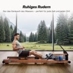 MERACH Wasser Rudergerät Holz Klappbar, Gummibaummaterial & Komfortabler Sitz, mit Exklusiver APP mit Interaktiven Kartenerfahrung, Immersives Rudererlebnis, Ideal für Heimfitness
