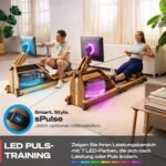 Sportstech Rudergerät Wasser für Zuhause, Deutsche Qualitätsmarke, zert. FSC® Eichenholz, authentisches Rudererlebnis, klappbar, LED-Wassertank, 10" oder 21,5" Display mit App, 360° drehbar, AquaElite