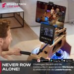 Sportstech WRX1000 Rudergerät für Zuhause, Wasser Rudergerät klappbar aus Massivholz mit LED-Wassertank, Rudermaschine mit App und Tablethalterung, Water Rower Premium Fitnessgeräte für zuhause