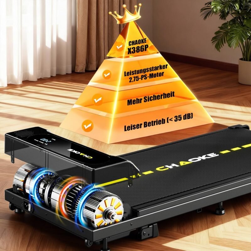 Walking Pad 1-10 km/h, 4 in 1 CHAOKE Laufband für Zuhause mit 9% Steigung, 2.75HP Walking Machine für Home Office mit Eingebaute Lautsprecher & App Steuerung, Bis 160 kg, Keine Installation
