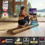 Sportstech Rudergerät Wasser für Zuhause, Deutsche Qualitätsmarke, zert. FSC® Eichenholz, authentisches Rudererlebnis, klappbar, LED-Wassertank, 10" oder 21,5" Display mit App, 360° drehbar, AquaElite