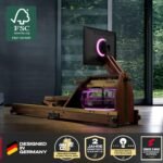 Sportstech Rudergerät Wasser für Zuhause, Deutsche Qualitätsmarke, zert. FSC® Eichenholz, authentisches Rudererlebnis, klappbar, LED-Wassertank, 10" oder 21,5" Display mit App, 360° drehbar, AquaElite