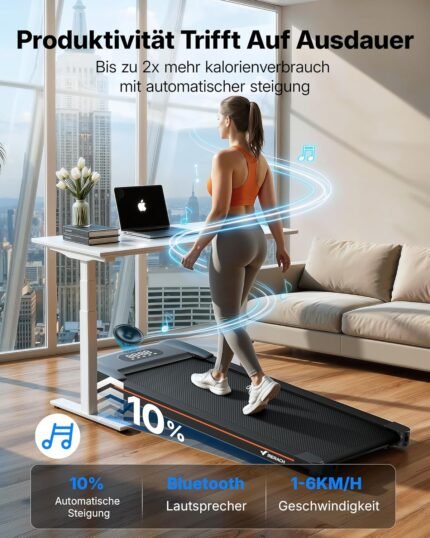 MERACH Walking Pad, Laufband Für Zuhause mit 10%/12% Automatischer Steigung, Max 159KG/180KG, Leiser Motor, Laufband Schreibtisch für den Heim- und Bürogebrauch, Geräuscharme Laufbänder, Fernbedienung