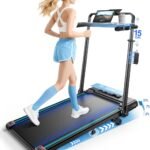 6-IN-1 Laufband für Zuhause Klappbar mit Abnehmbarem Tisch,3.0HP Laufbander mit Steigung bis 12%,12KM/H Walking Pad Klappbar mit 15cm Teleskop-Riser&RGB-Lichter,Laufband für Zuhause 150KG